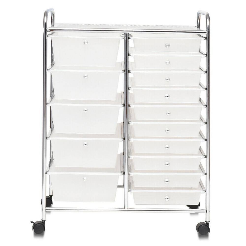 FORCLOVER 15-Drawer Steel 4-Wheeled Utility Rolling Cart Storage Organizer in Clear LK-W537H825CL