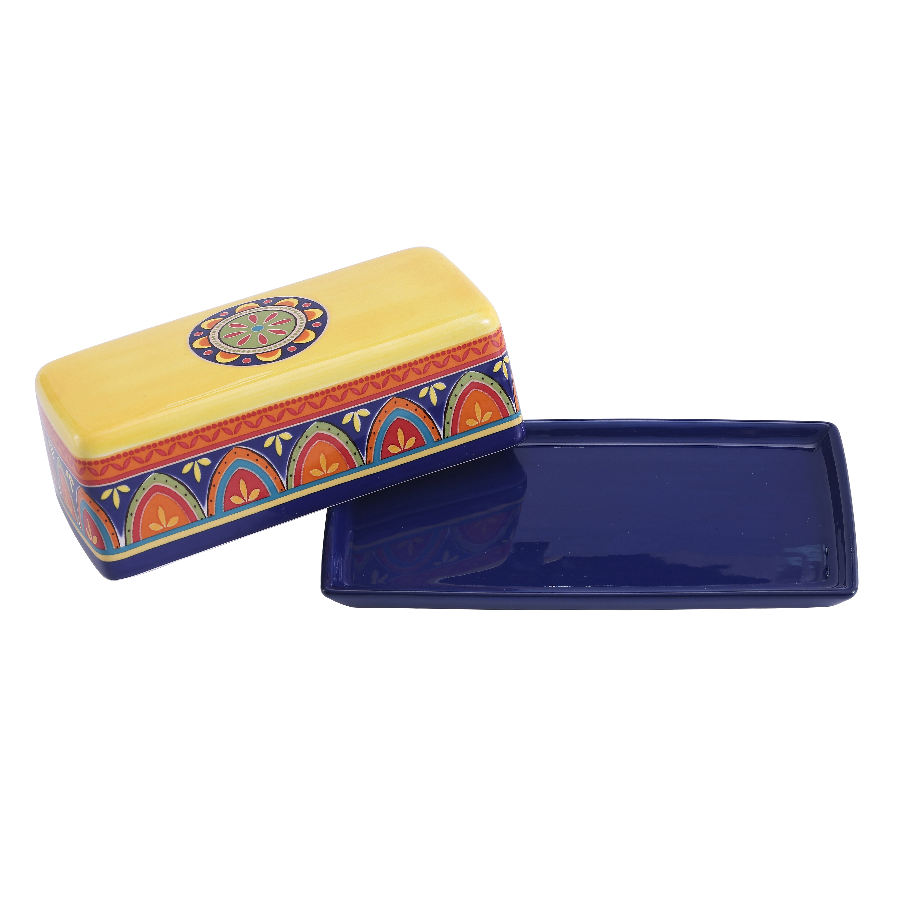 Bico Tunisian Ceramic Butter Dish with Lid， Butter Keeper for Counter， Kitchen， Dishwasher Safe