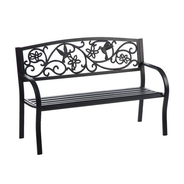 Evergreen Hummingbird Metal Garden Bench Black