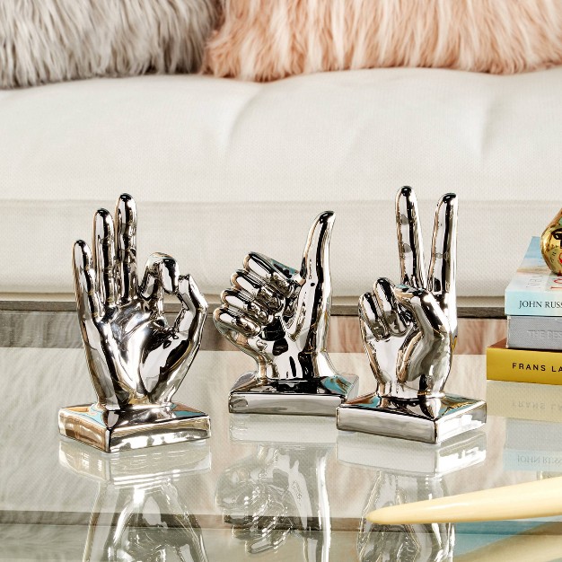 Set Of 3 Porcelain Hands Sculpture Silver Cosmoliving By Cosmopolitan