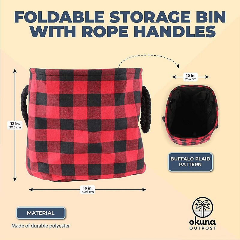 Okuna Outpost Foldable Storage Bin with Rope Handles， Buffalo Plaid (16 x 10 x 12 in)