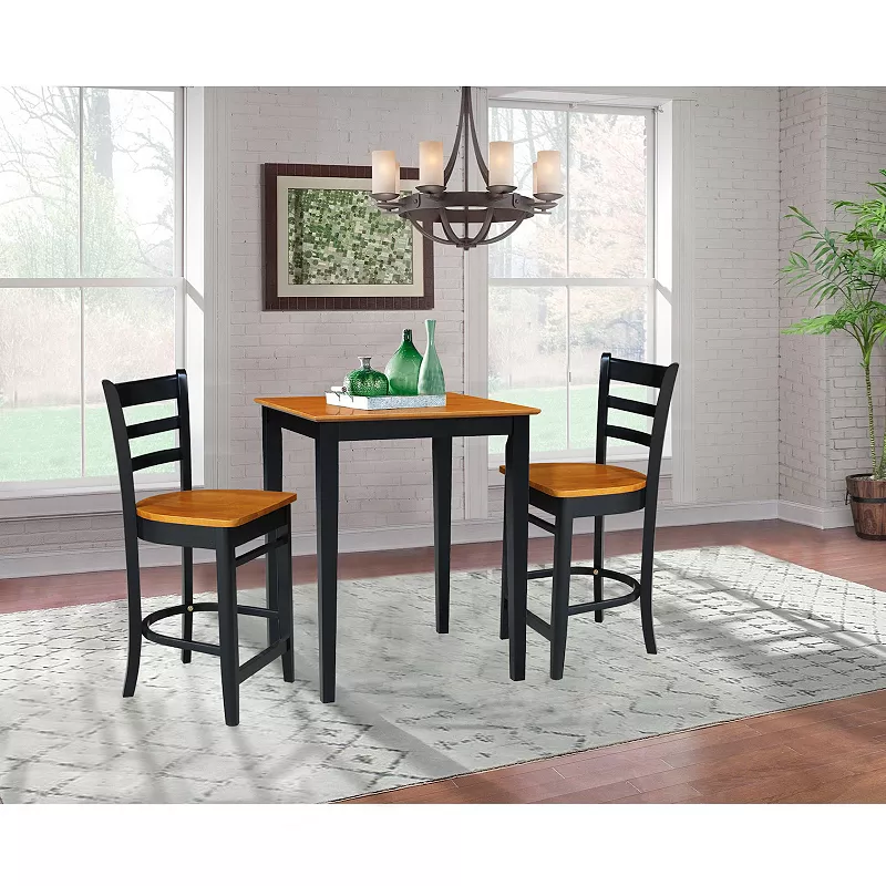 International Concepts Black Cherry Finish Dining Table and Emily Counter Stool 3-piece Set