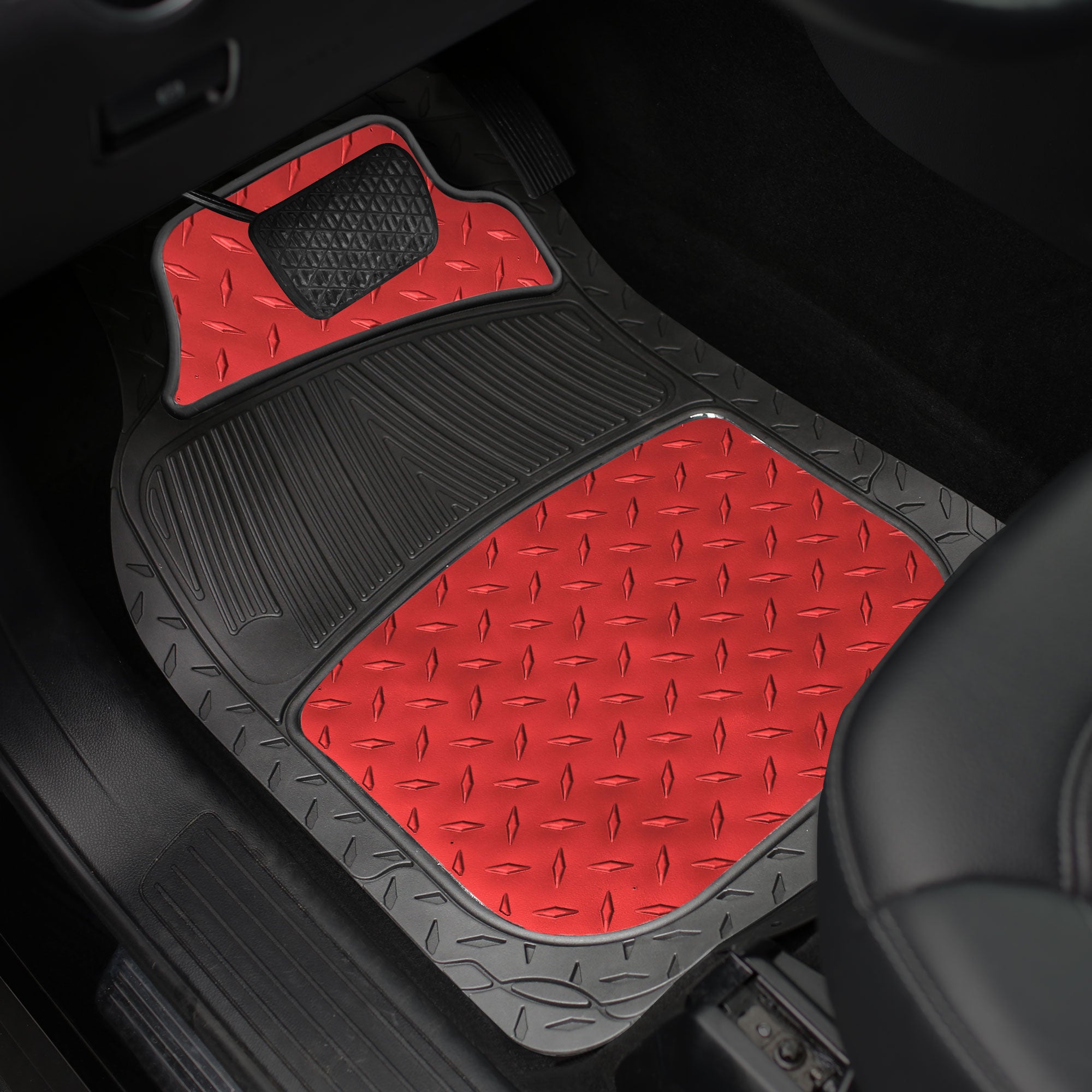 FH Group Universal Fit Car Floor Mats Metallic Rubber Floor Mats Full Set For Auto Heavy Duty Red F11315RED