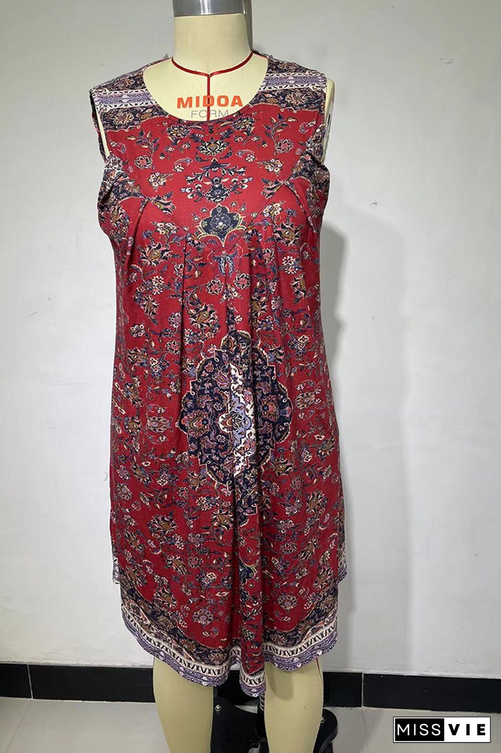 Ethnic Floral Print Boho Tank Dress