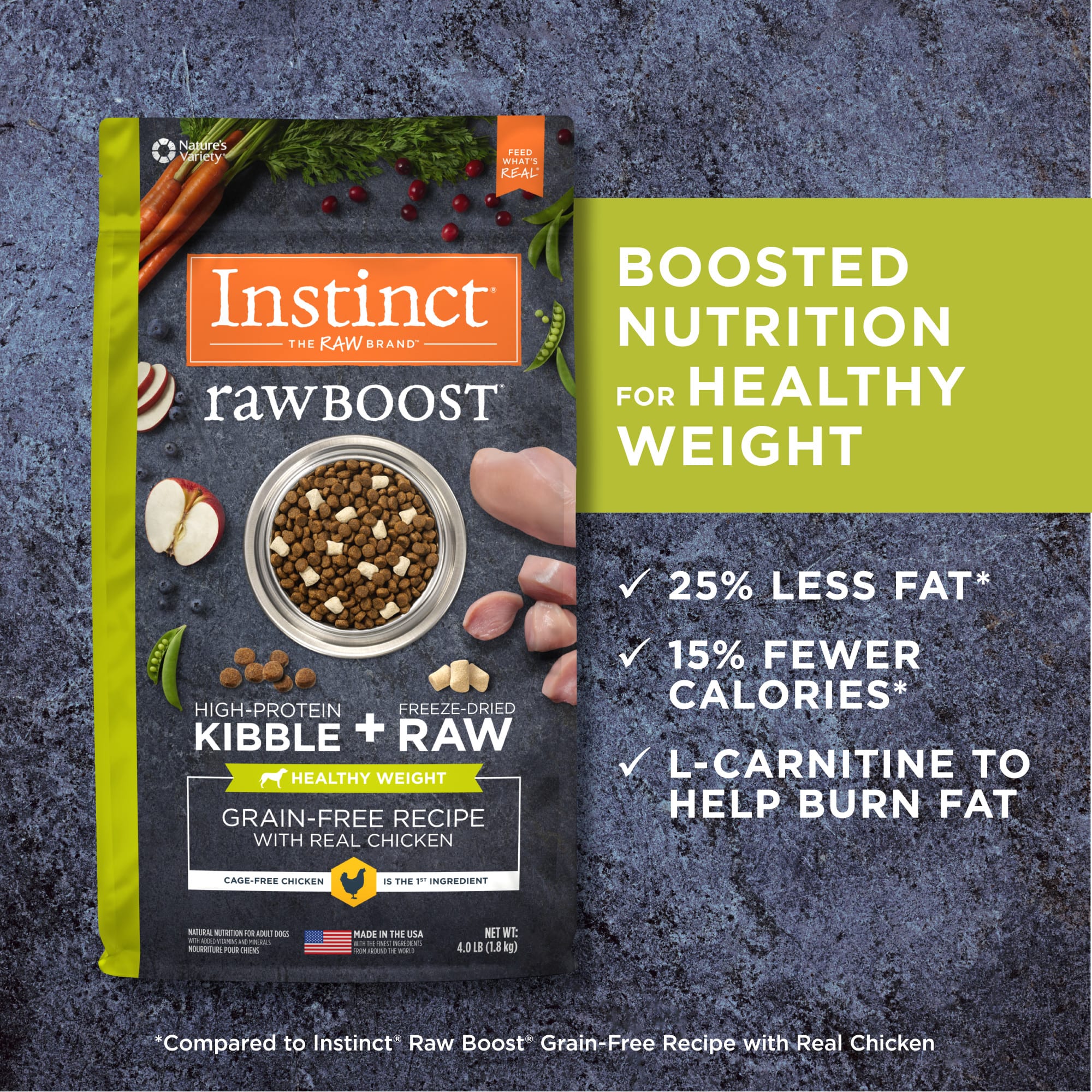 Instinct Raw Boost Healthy Weight Grain Free Recipe with Real Chicken Natural Dry Dog Food， 20 lbs.