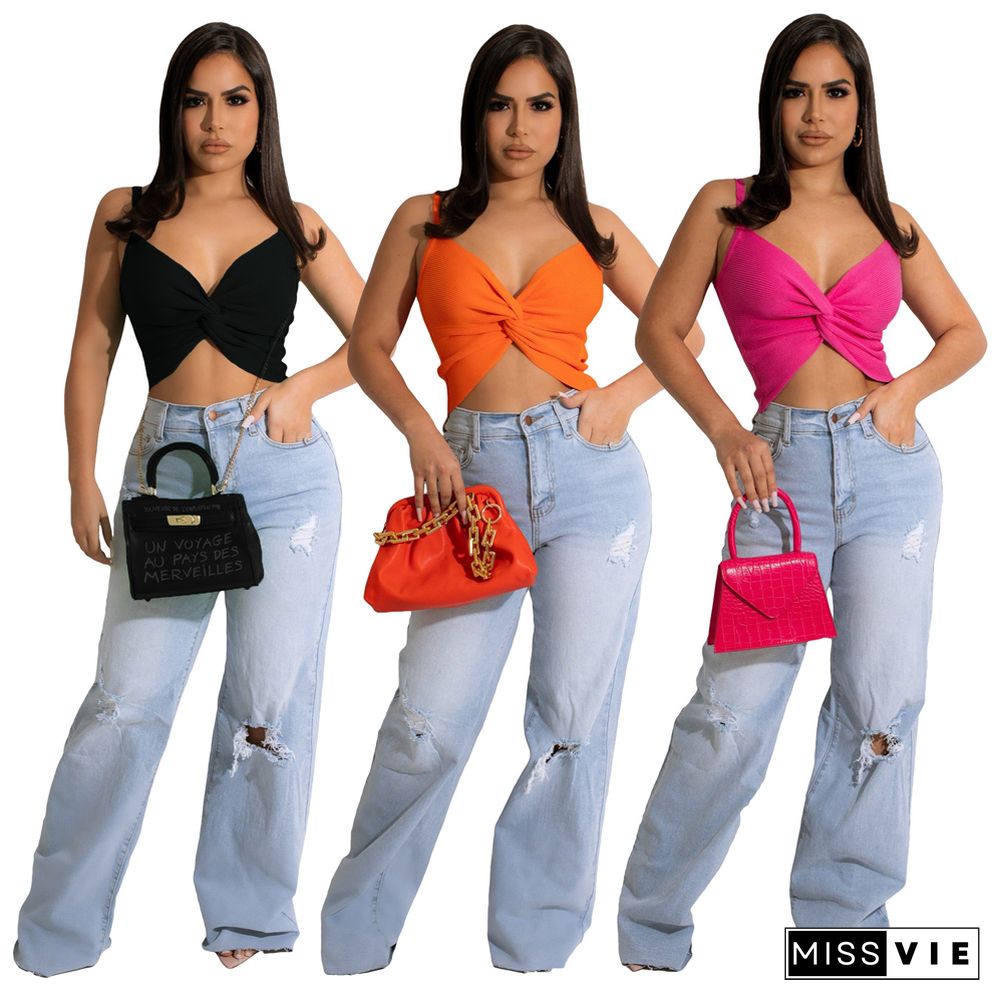 Deep V-Neck Ruched Knot Front Camisole Crop Top