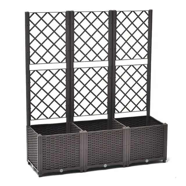 Factory direct supply garden planter boxes raised solid wood garden planter with trellis