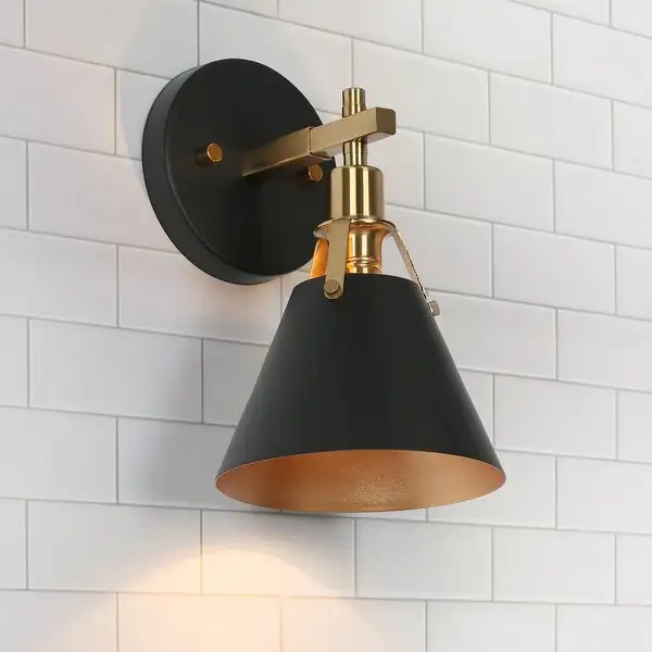 Modern Farmhouse 1-Light Cone Wall Sconce Black Bathroom Vanity Lights - L 6