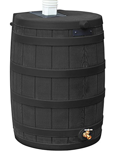 Good Ideas Rain Wizard 50 Gallon Plastic Rain Barrel Water Collector with Brass Spigot， Black