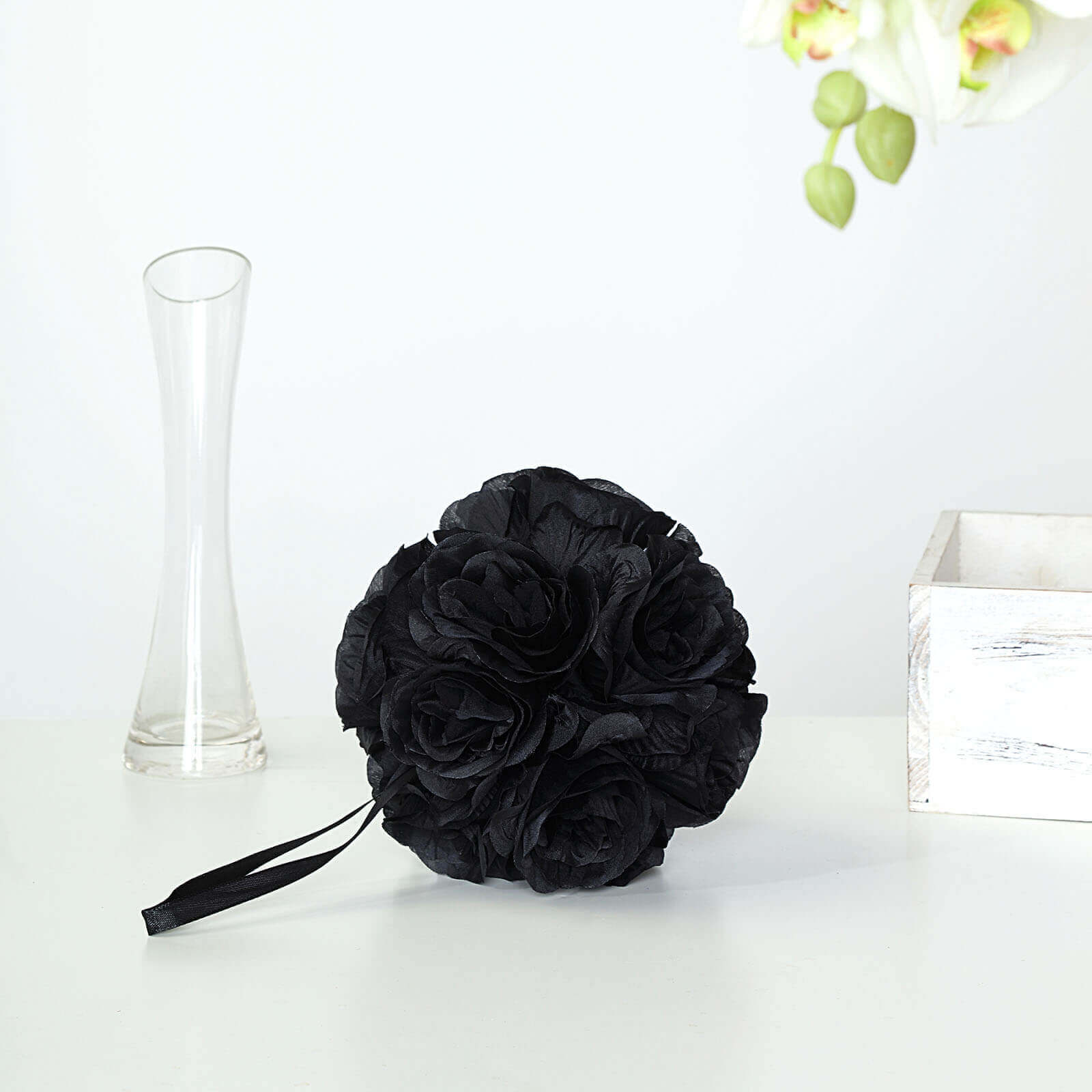 2 Pack Black Artificial Silk Rose Kissing Ball, Faux Flower Ball 7