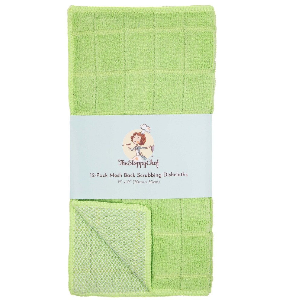 The Sloppy Chef Mesh Backed 12 Piece Dishcloths   12x12