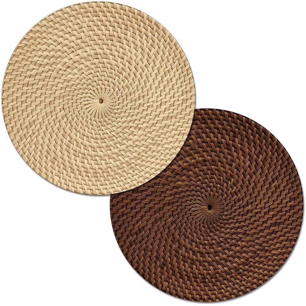 CounterArt Natural Basket Weave Design Round Reversible Easy Care Plastic Placemat Set of 4 Made in The USA