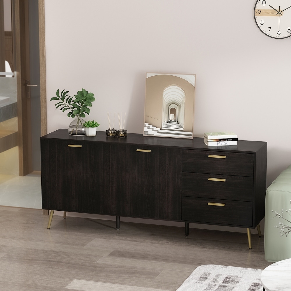 Kerrogee Buffet Sideboard with Double Doors and 3 Drawers  Espresso   69\