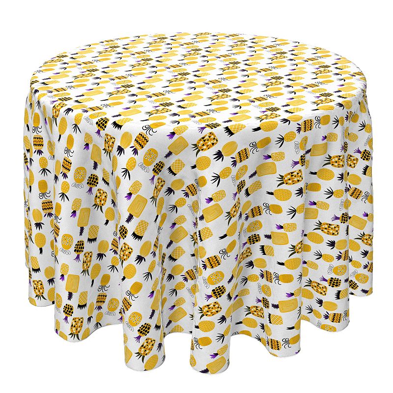 Round Tablecloth， 100% Cotton， 60 Round， Variety of Pineapples