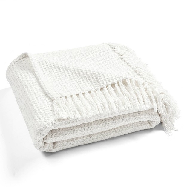 King Waffle Cotton Knit Throw Blanket White Lush D cor