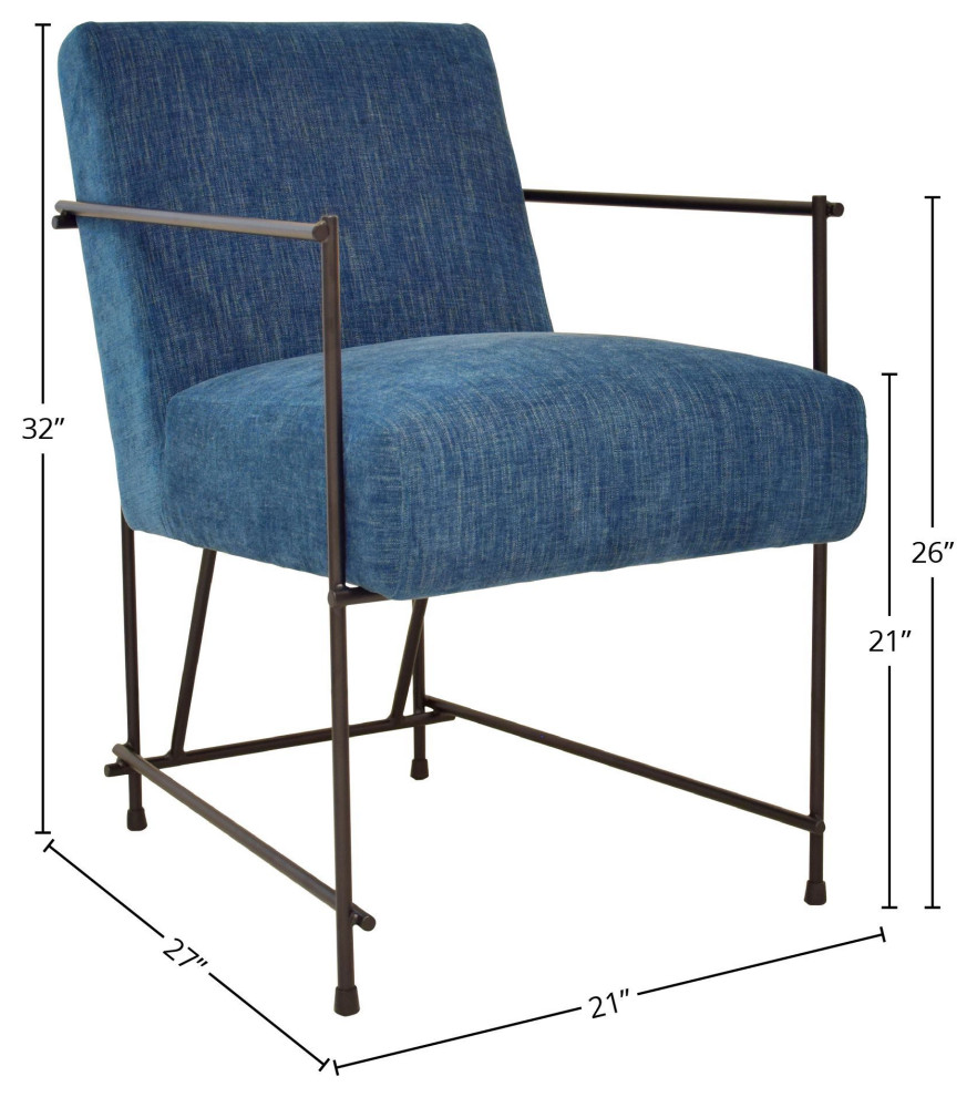 Dayton Chenille Upholstered and Black Steel Framed Dining Arm Chair  Denim Blue   Contemporary   Dining Chairs   by Karina Living  Houzz