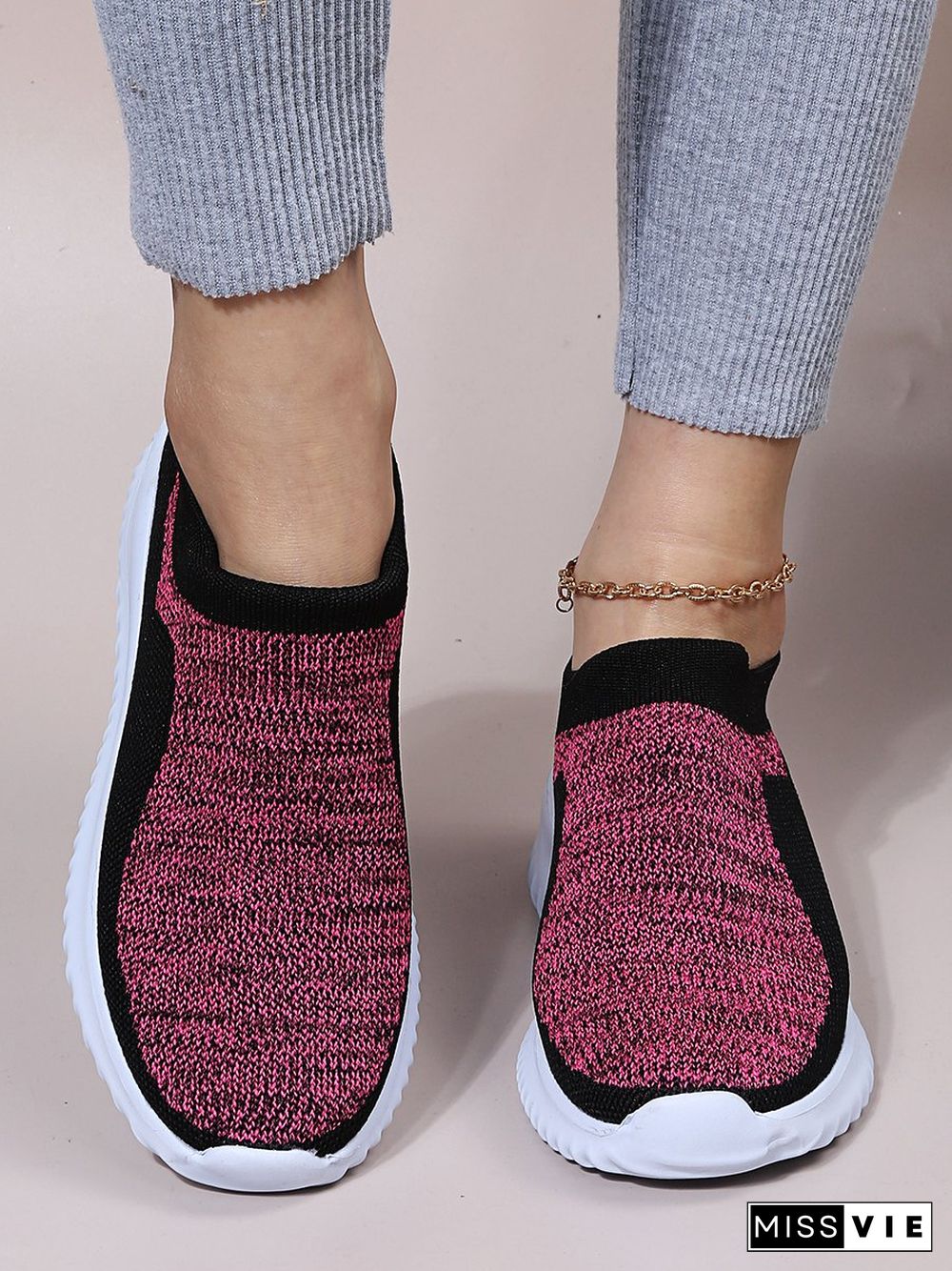 Color Block Sports All Season Daily Mother's Day Slip On Non-Slip Fly Woven Shoes EVA Sneakers for Women