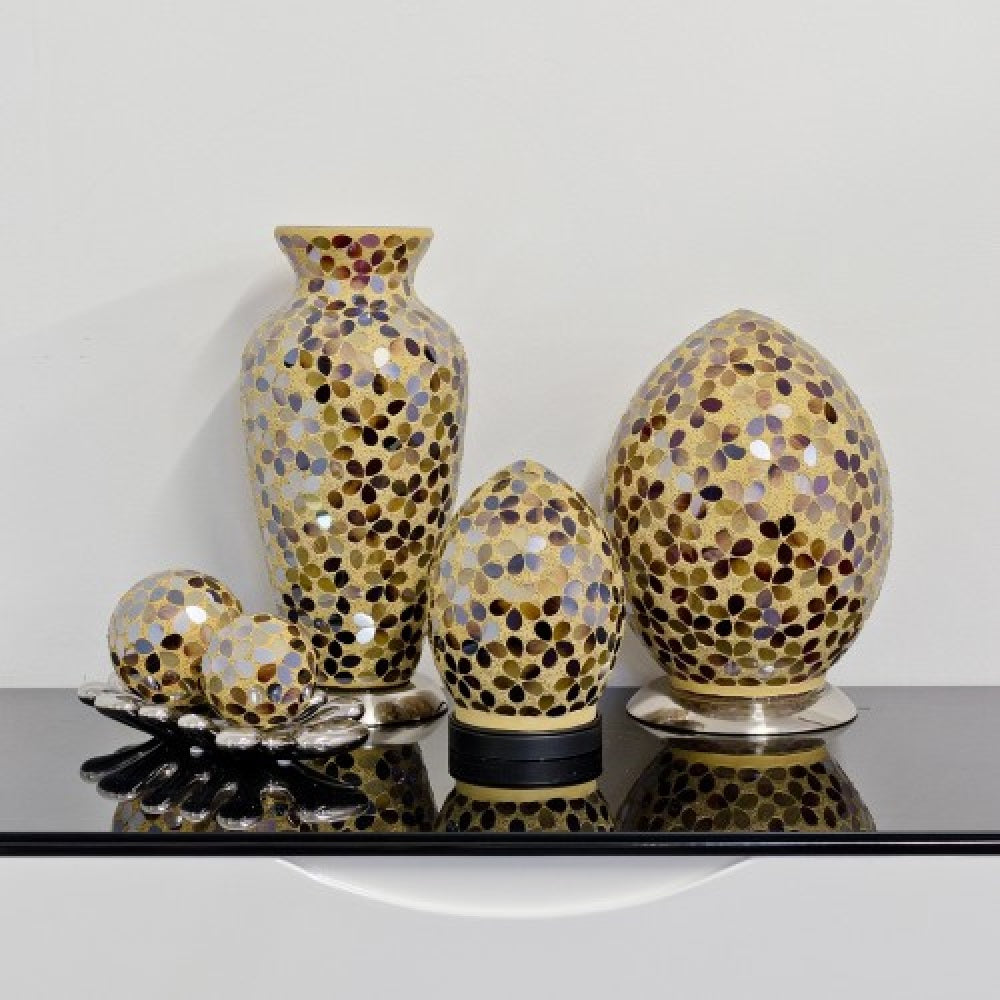 Britalia 880406 Amber Flower Mosaic Glass Vintage Egg Table Lamp 20cm