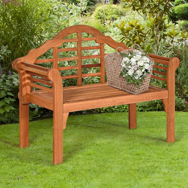 Costway 49 x27 x27 Outdoor Folding Bench Eucalyptus Wood Backrest Armrest Patio Garden