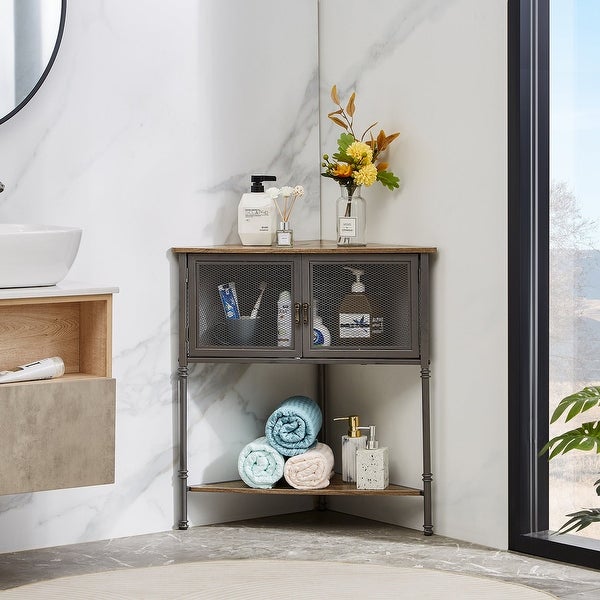 VECELO 3-Tier Corner Shelf with Storage Cabinet and Doors