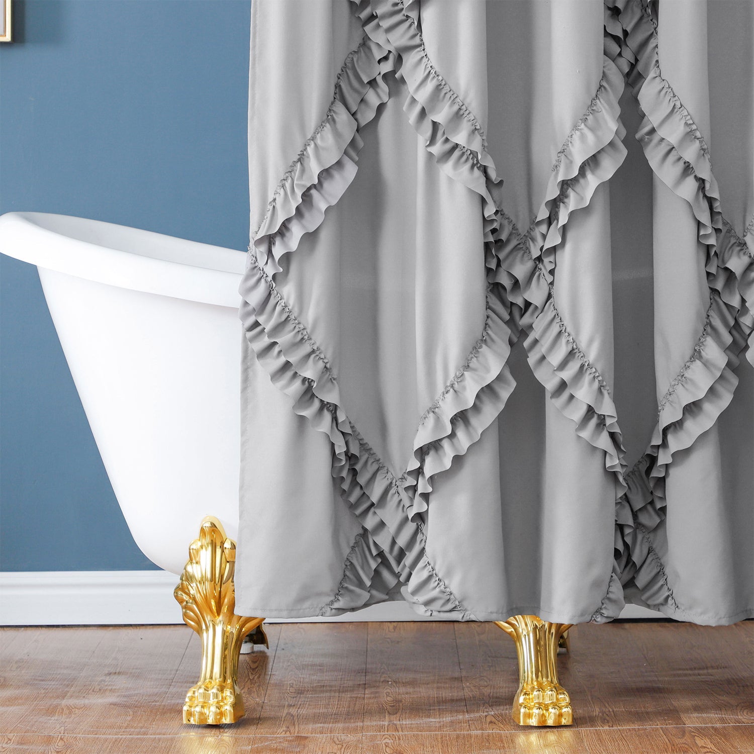 HIG Luxurious Farmhouse Unique Ruffle Cloth Fabric Shower Curtain 72x72 Extra Long Bathroom Curtain