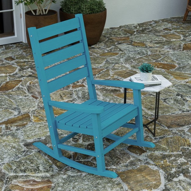 Merrick Lane Set Of 2 Contemporary Rocking Chairs All weather Hdpe Indoor outdoor Rockers In Blue