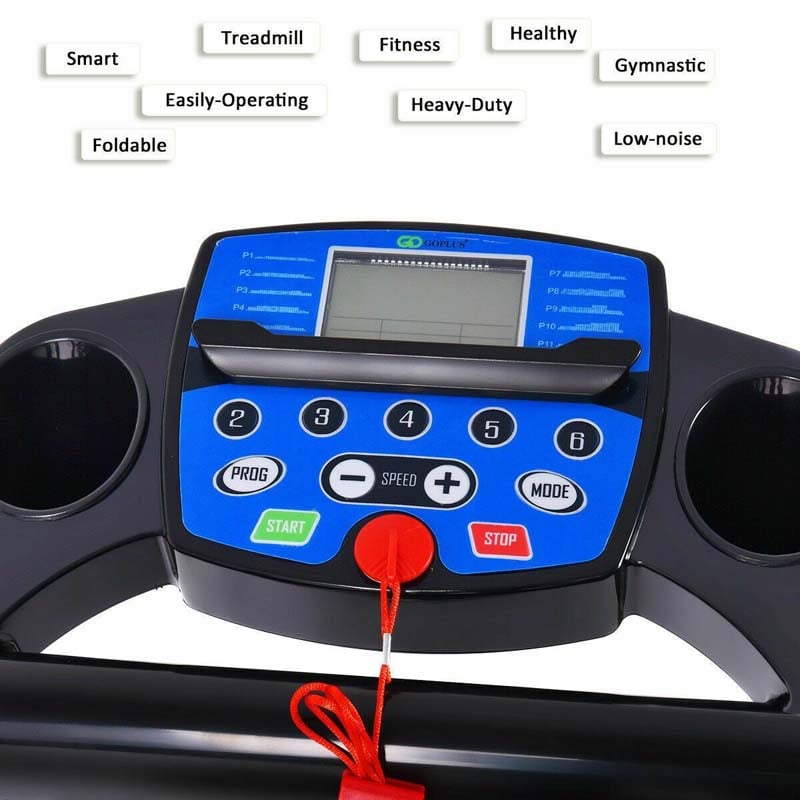 Electric Folding Treadmill, Motorized Jogging Running Machine with LCD Monitor & Device Holder, Heart Rate Sensor