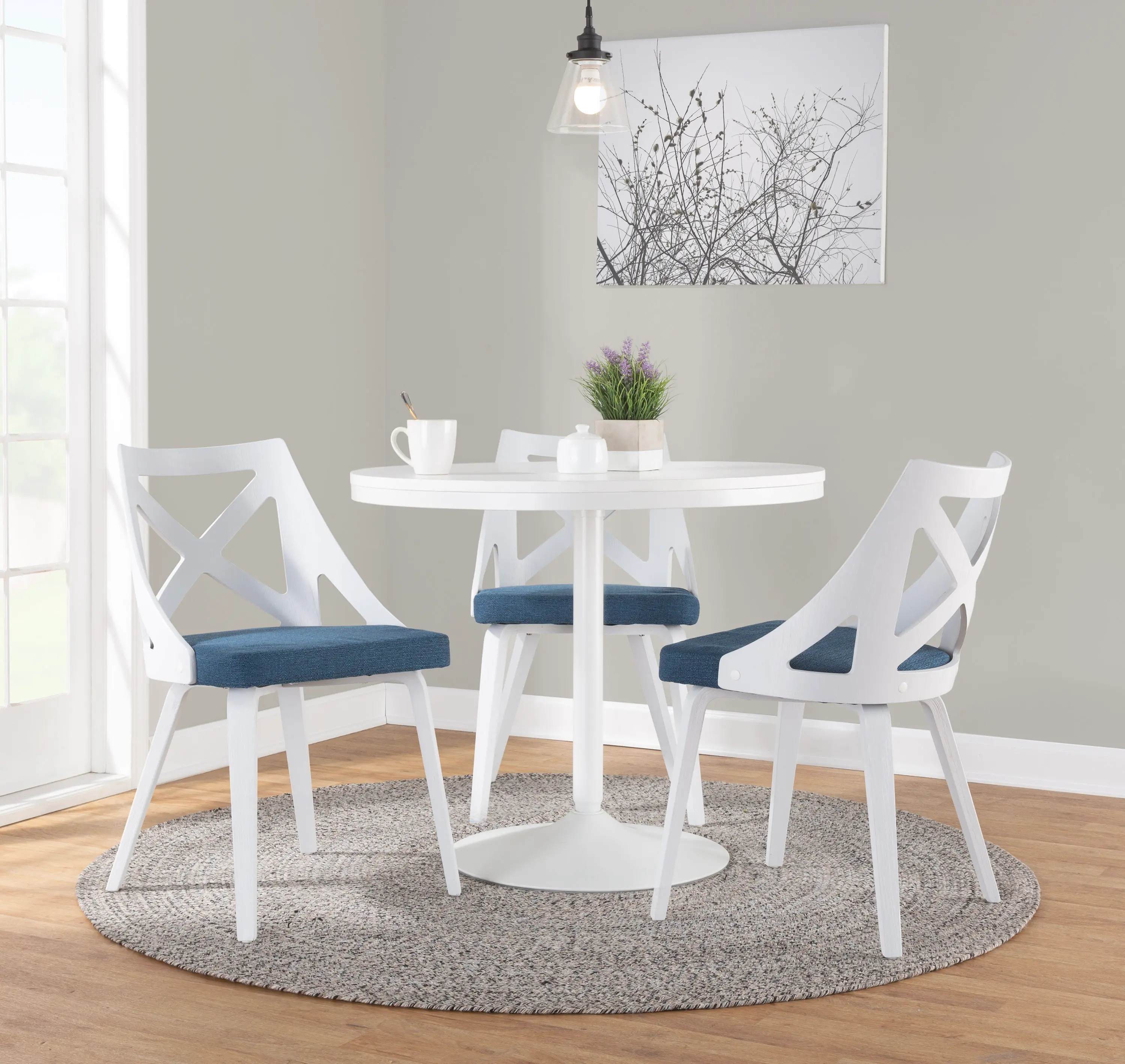 Charlotte White and Blue Dining Chairs， Set of 2