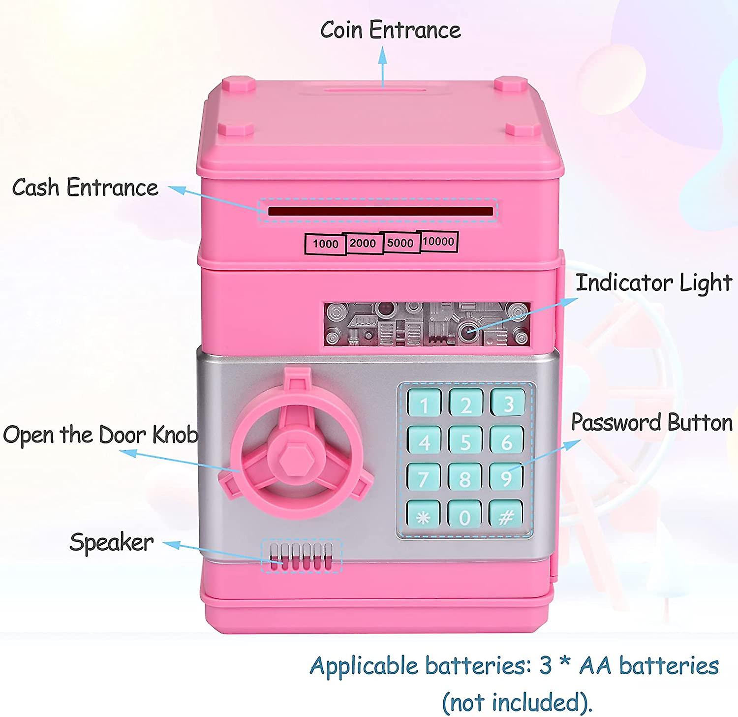 Kids Stuff Piggy Bank， Auto Scroll Paper Money Atm， Electronic Real Coin Bank With Safe Password Lock， Plastic Large Saving Box， Gifts Toys For 3 4 5