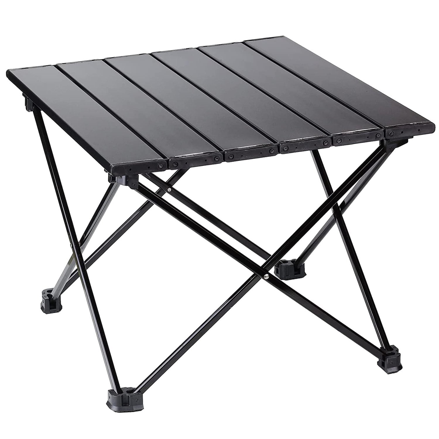 Folding Camping Table Portable Camping Side Tables with Aluminum Table Top with Carrying Bag， Lightweight Waterproof Fold Up Table for Picnic Camp Beach Outdoor BBQ Cooking， Beach Tables Black - M