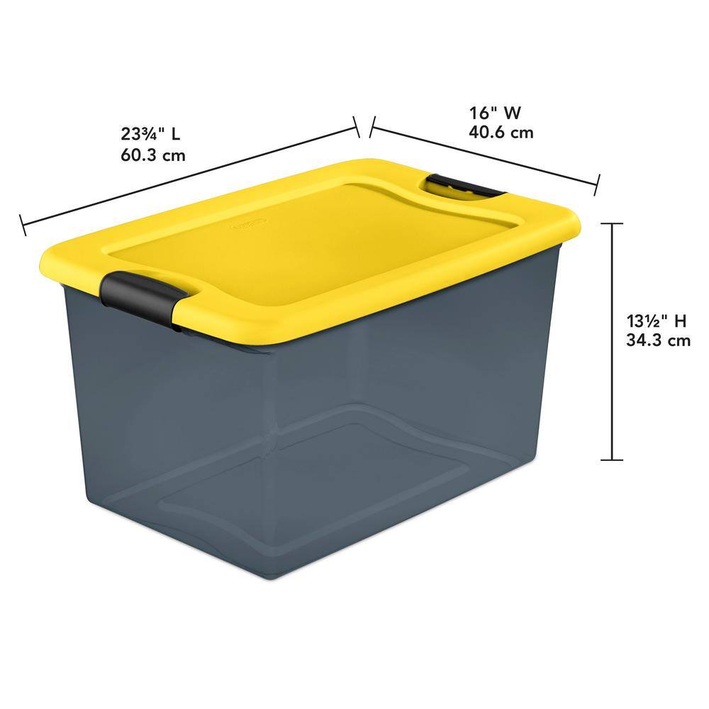 HDX 64 Qt. Latching Storage Box in Gray Tint with Yellow Lid 14979Y06