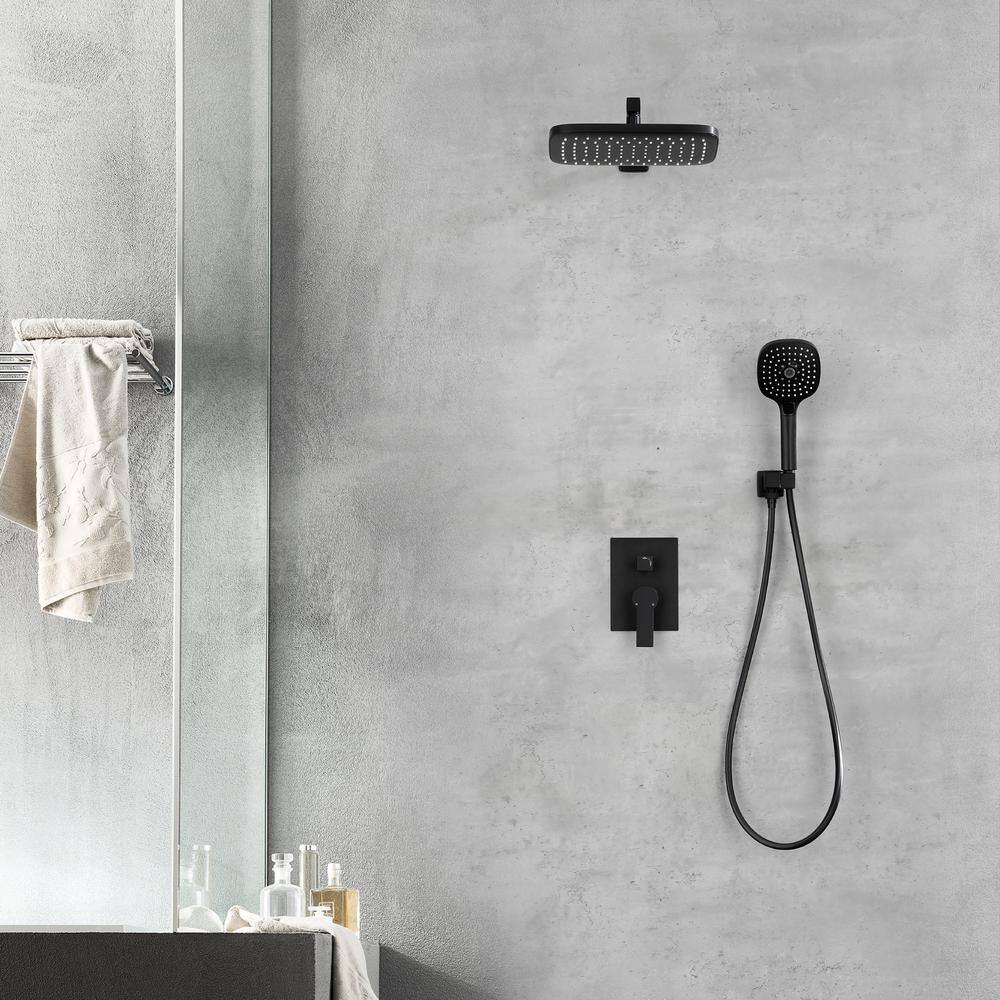 UKISHIRO 3-Spray Patterns with 3 GPM 11 in. Wall Mount Dual Shower Heads in Matte Black (Valve Included) SMD00JI220112001