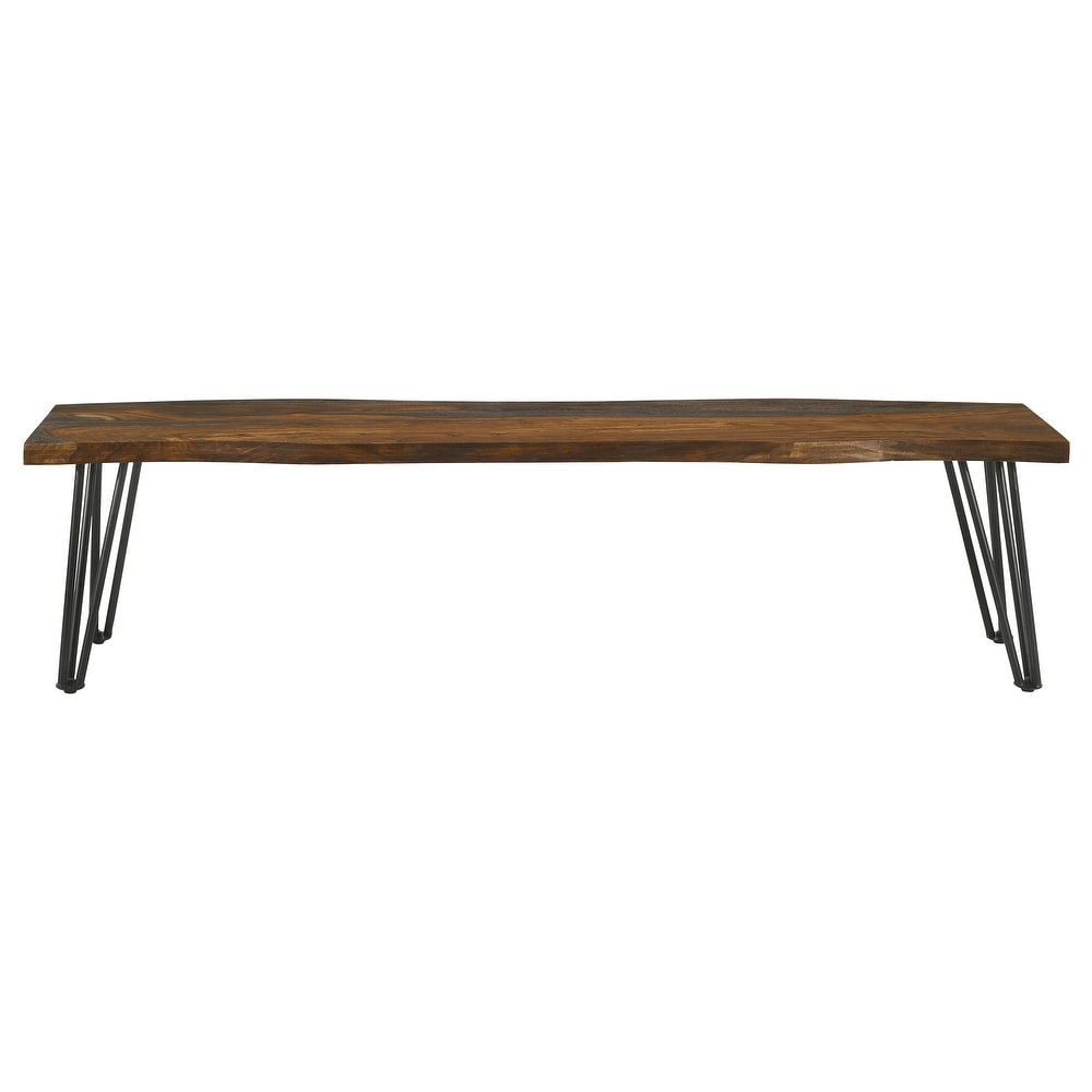 Coaster Furniture Neve Live edge Dining Bench with Hairpin Legs Sheesham Grey and Gunmetal   70.00'' x 15.00'' x 18.00''