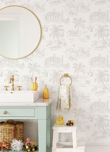 Boheme Platinum Animals Wallpaper from the Fable Collection