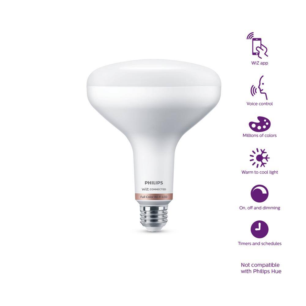 Philips 65-Watt Equivalent BR40 Smart Wi-Fi LED Color Changing Light Bulb Powered by WiZ with Bluetooth (1-Pack) 567131