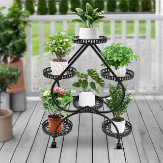 YIYIBYUS 31.49 in. Tall IndoorOutdoor Black Metal Iron Plant Stand Heart-Shape (4-Tiered) OT-ZJCY-5179