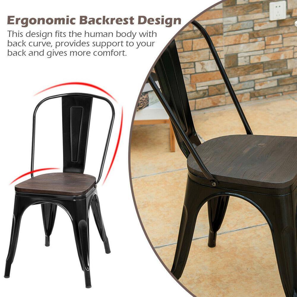 Boyel Living Set of 4 Metal Dining Chair Stackable with Wood Cushion in Black  Coffee HYSN-66013BK