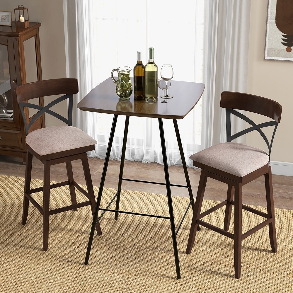 Costway Set of 2 Wooden Swivel Bar Stools Upholstered Counter Height