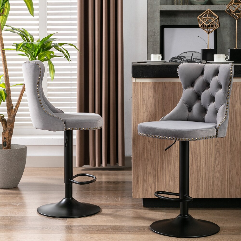 Swivel Velvet Upholstered Barstools Adjusatble Seat Height   N/A