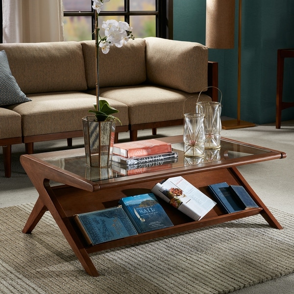 Carson Carrington Naglestad Pecan Coffee Table with Tempered Glass