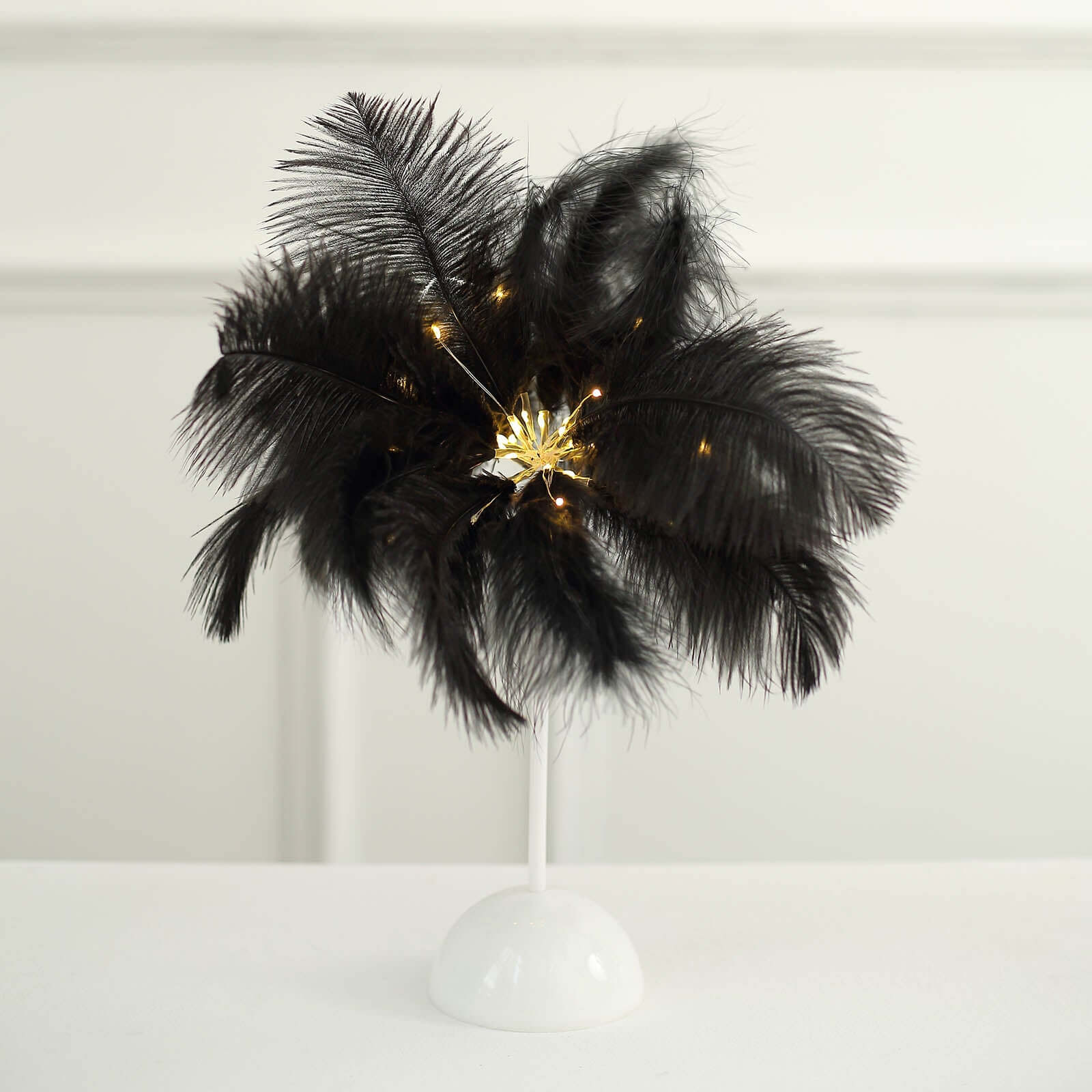 LED Black Ostrich Feather Table Lamp Desk Light, Battery Operated Cordless Wedding Centerpiece 15