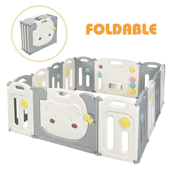 Costway 74962081 14 Panel Foldable Baby Playpen Sa...