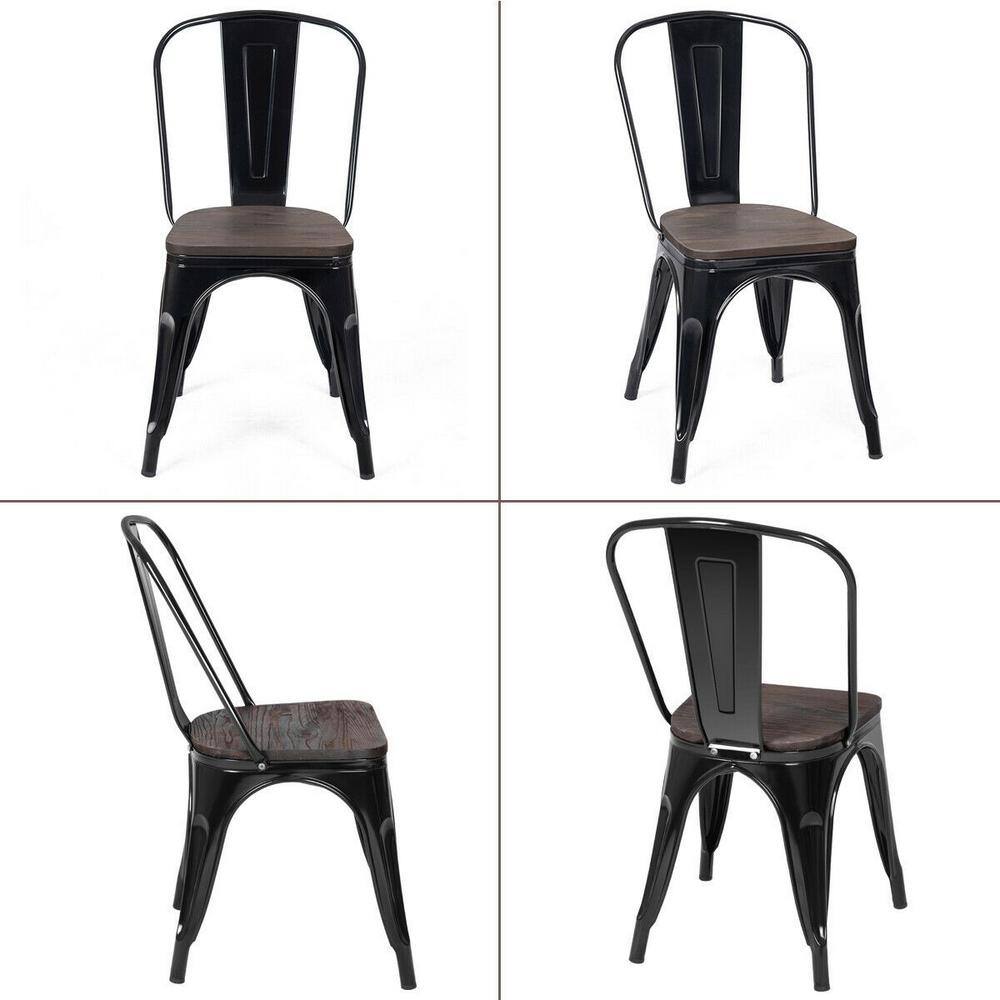 Boyel Living Set of 4 Metal Dining Chair Stackable with Wood Cushion in Black  Coffee HYSN-66013BK