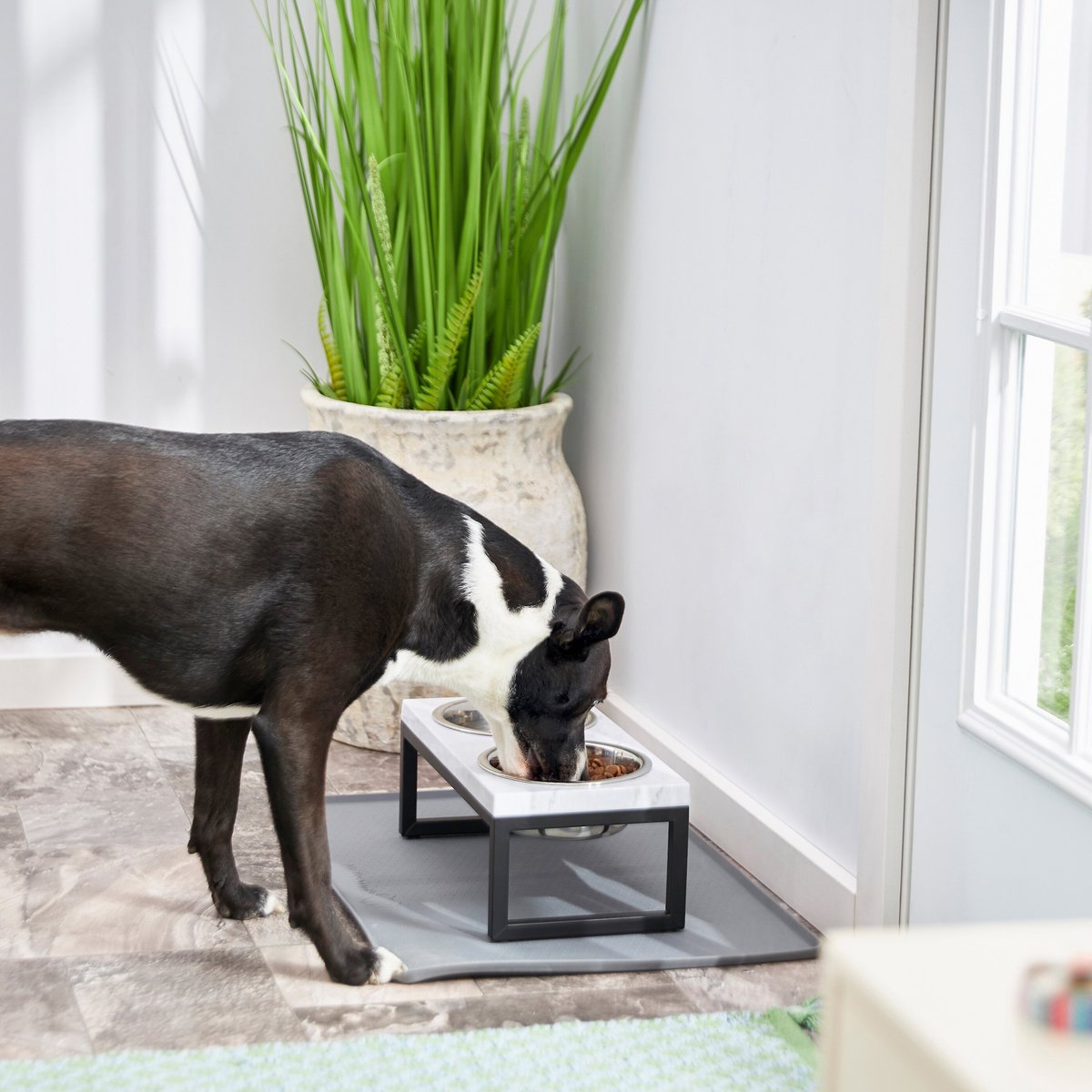 Frisco Marble Print Stainless Steel Double Elevated Dog Bowl