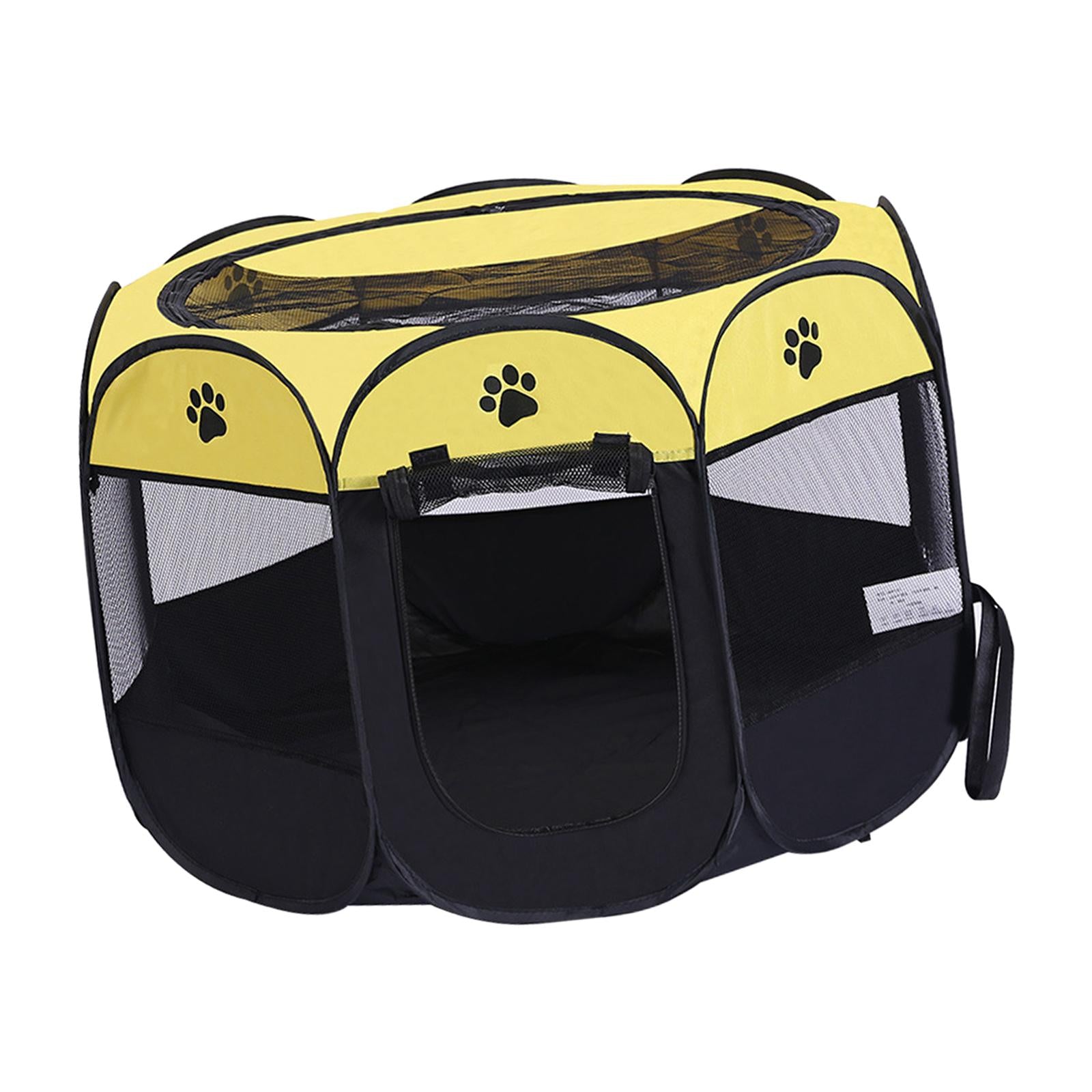 Portable Foldable Pet Playpen Mesh Exercise Pen Kennel for Small Animals Cat Yellow Black