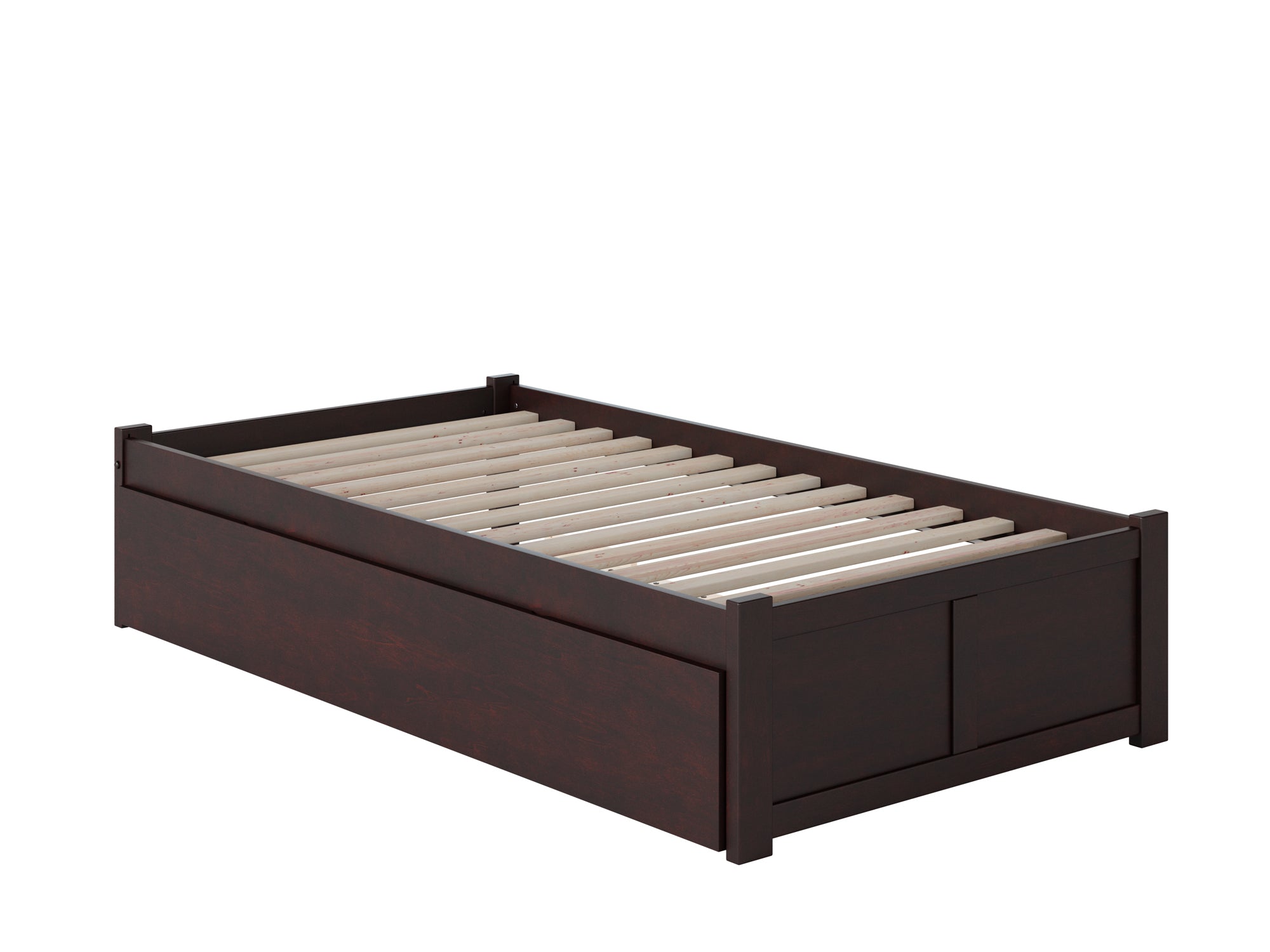 Concord Twin Platform Bed with Flat Panel Foot Board and Twin Size Urban Trundle Bed in Espresso