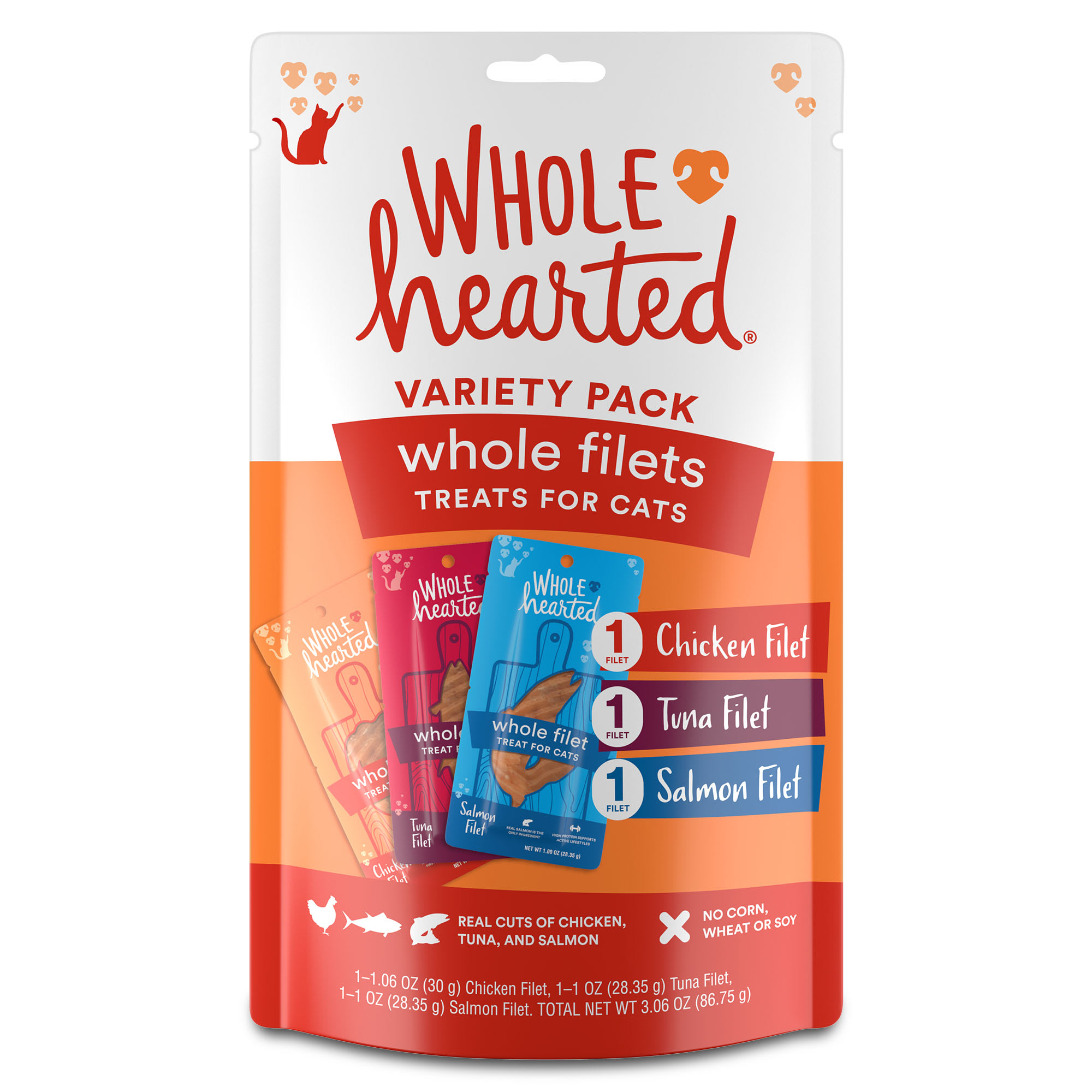 WholeHearted Whole Filets Cat Treats Variety Pack， 3.06 oz.， Count of 3