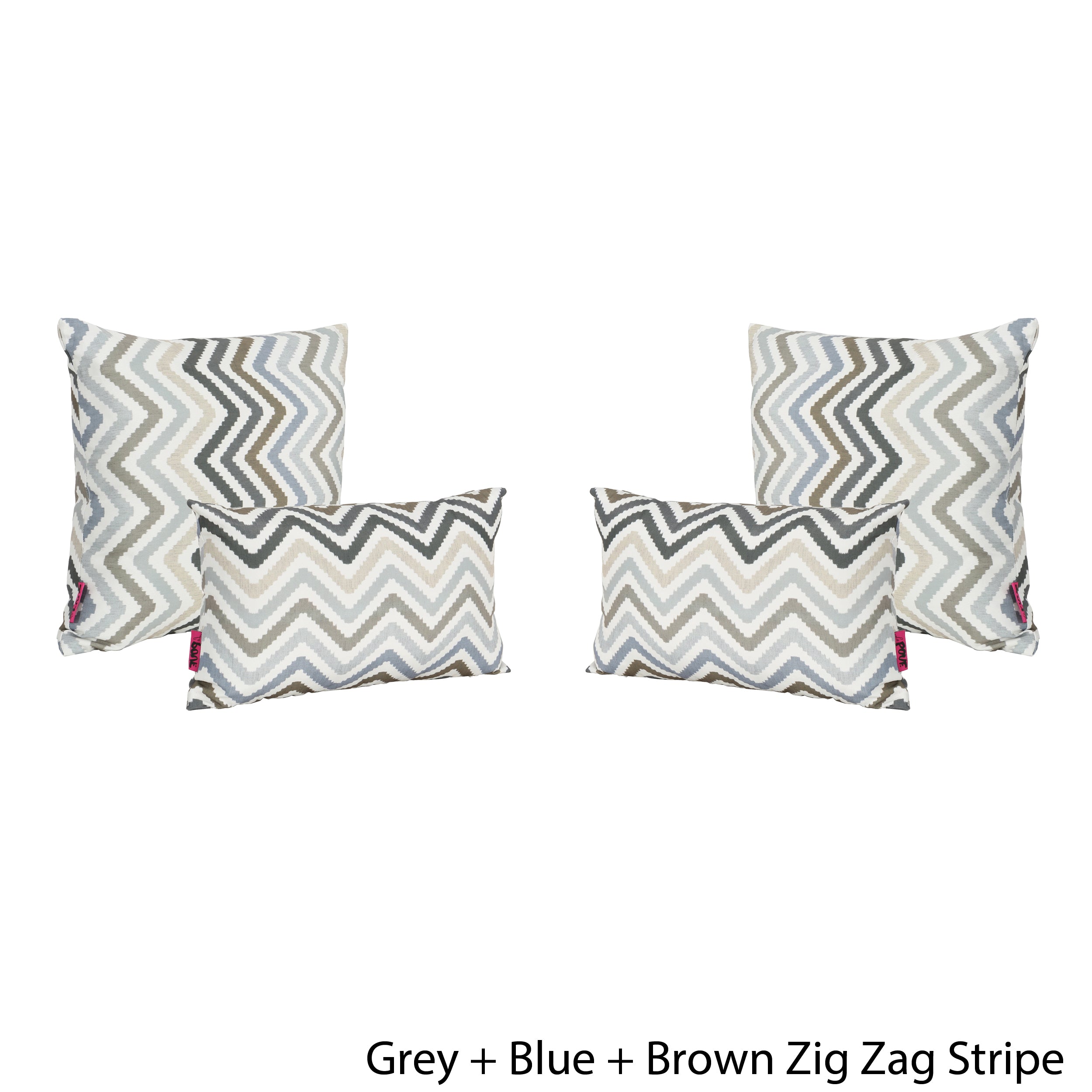 Kimpton Outdoor Zig Zag Striped Water Resistant Tasseled Square and Rectangular Throw Pillows (Set of 4)