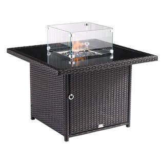 Oakville Furniture 36 in. Outdoor Square Brown Wicker Aluminum Gas Propane Fire Pit Table In Tempered Glass WFire Glass OVF-WKFPT36