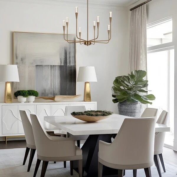 Mid-century Modern Gold LED Chandelier 8-Light Candle Metal Ceiling Light for Dining Room